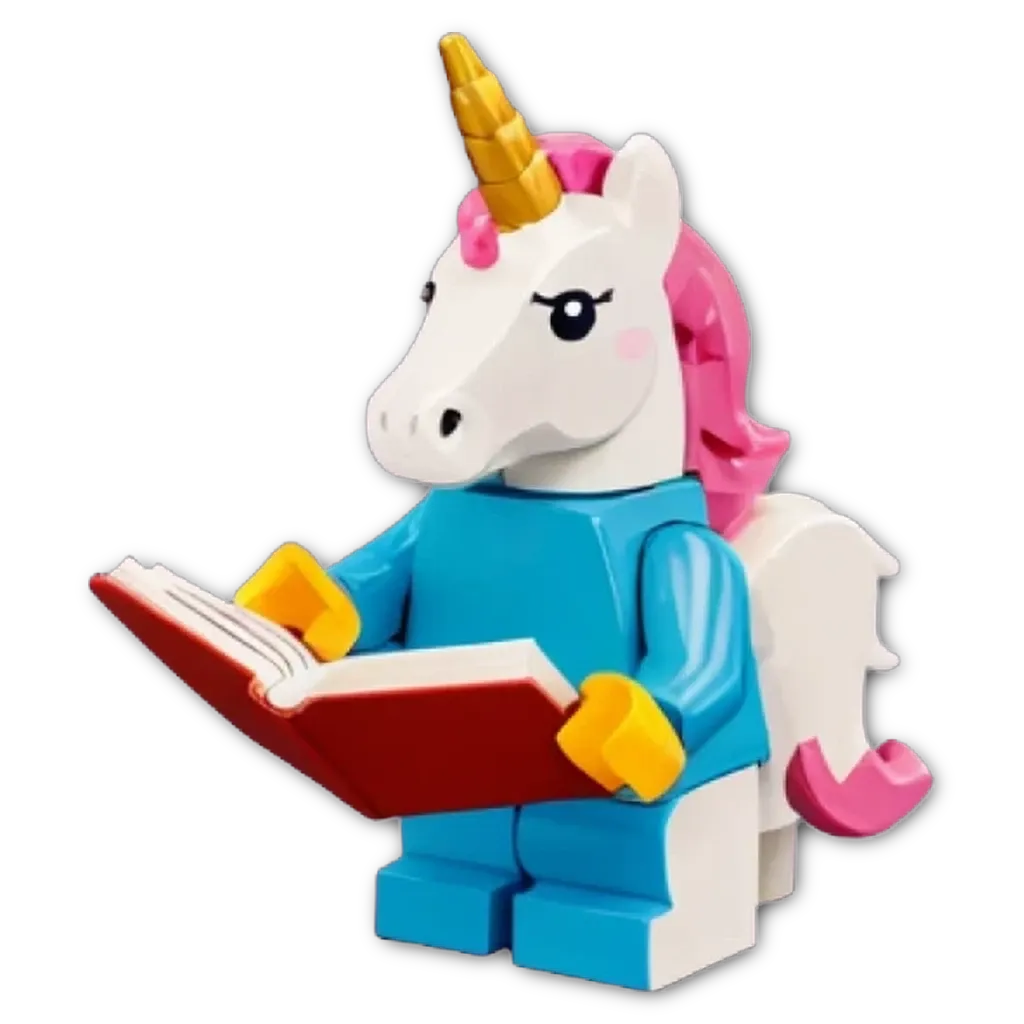 A lego toy reading a book just for fun.