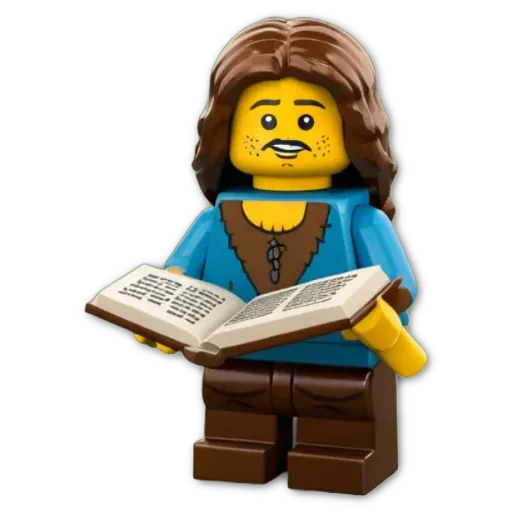 A lego person reading a book.