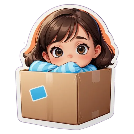 A girl is peeking out of a cardboard box.