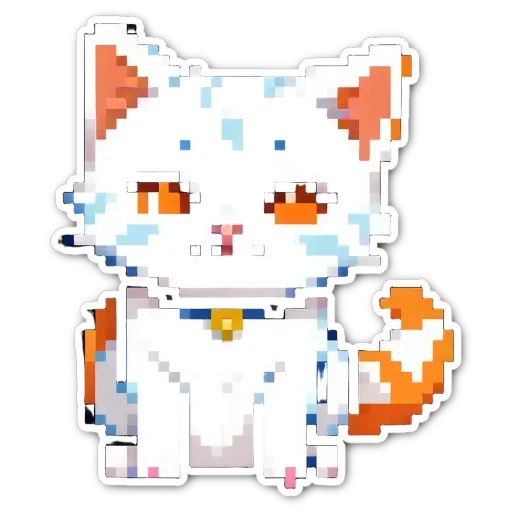 An orange and white pixelated cat is sitting on a black background.