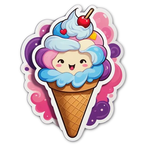 A colorful ice cream cone with a heart on it is drawing attention.