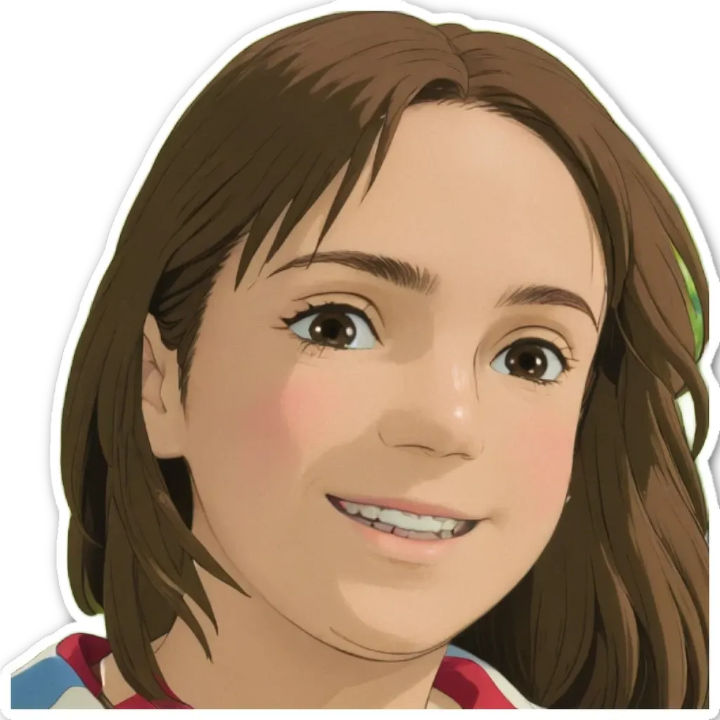 A cartoon drawing of a girl with brown hair.