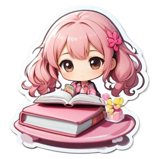 A girl with a pink book on her lap.