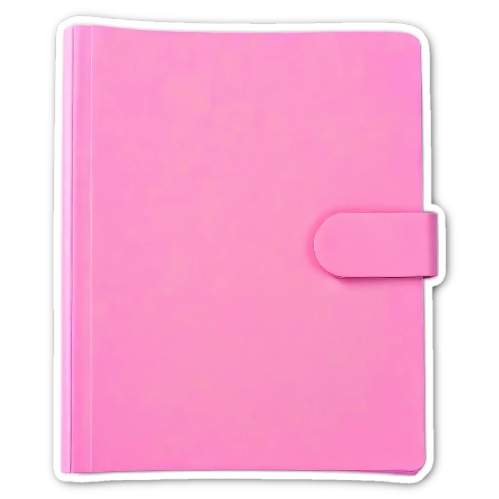 Sticker of a pink book with a cover that is unreadable.