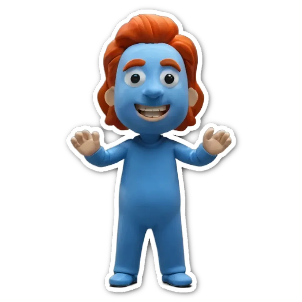 A blue character figure with a black background.