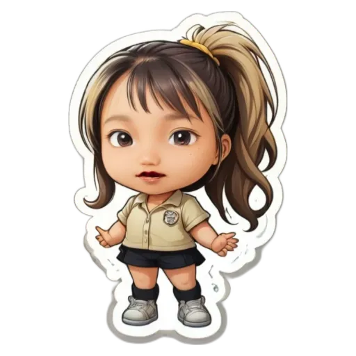 A sticker of a girl that is coloring it.
