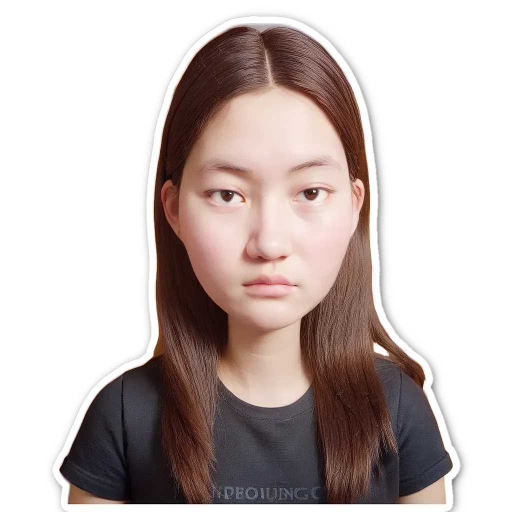 A sticker of a girl with long hair.