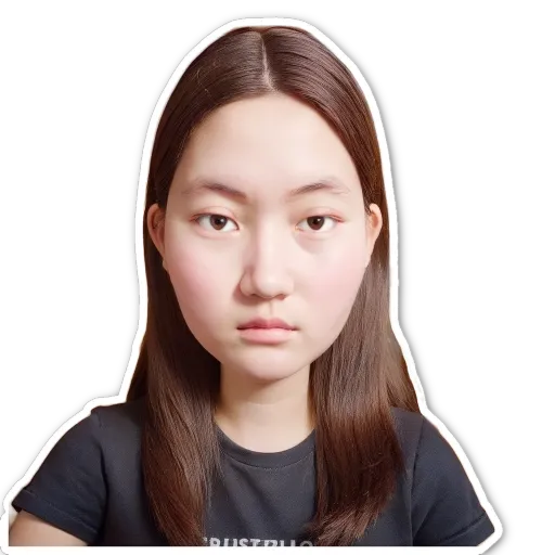 A sticker of a girl with long hair.