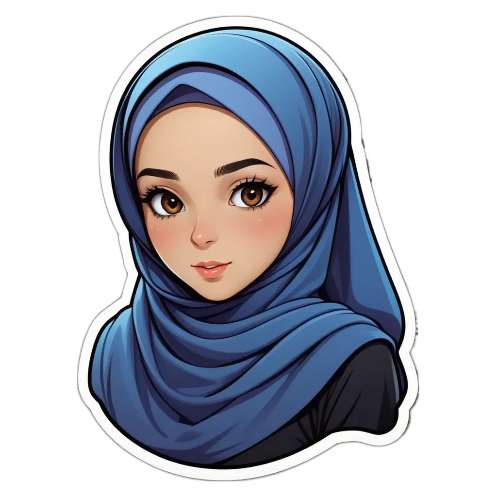 A sticker of a girl wearing a blue scarf.