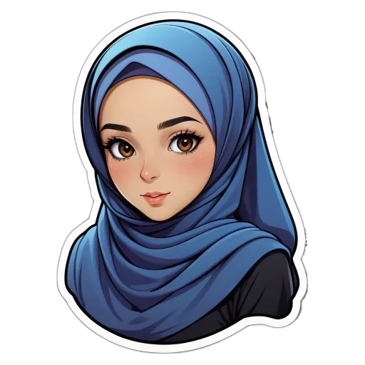 A sticker of a girl wearing a blue scarf.