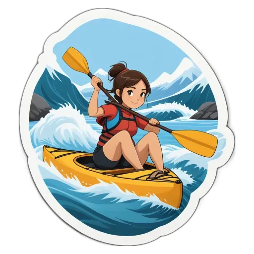 A woman in a kayak on a river sticker.