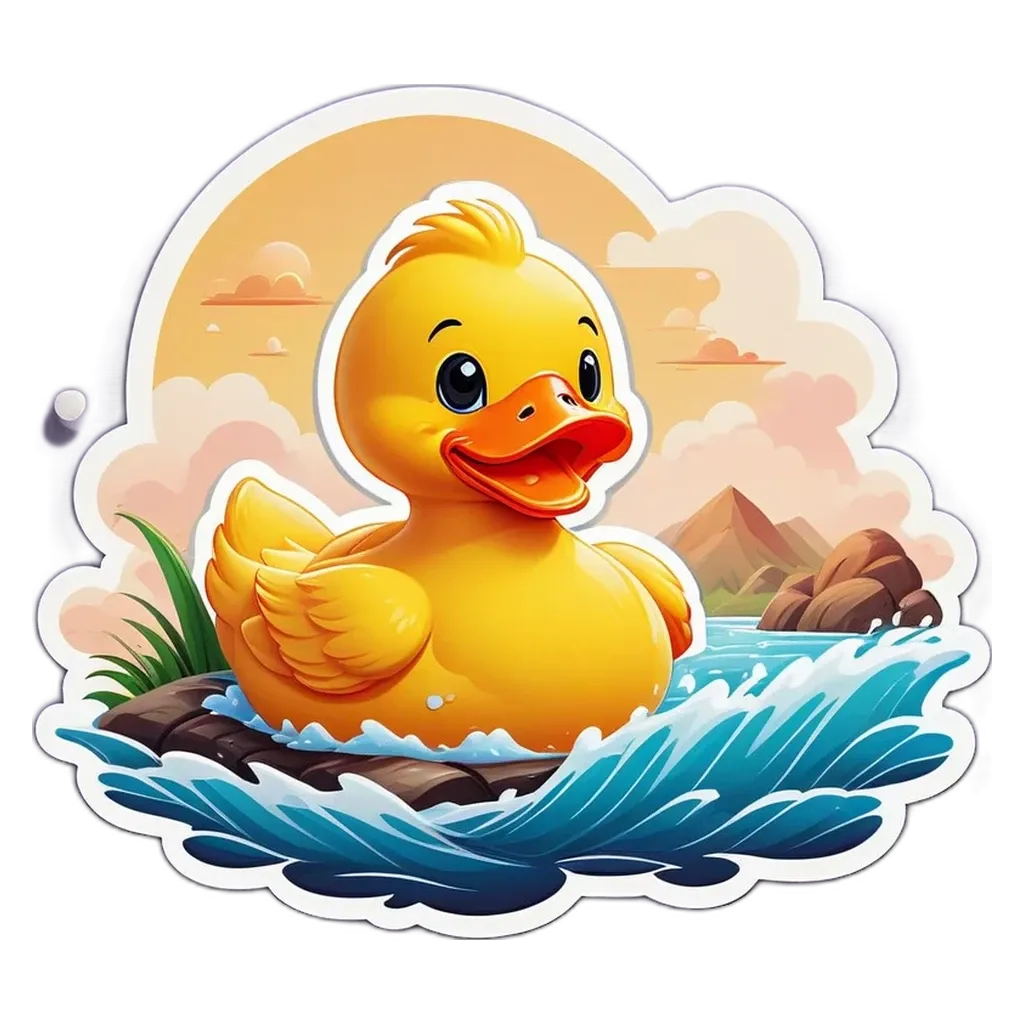 A cartoon image of a rubber duck in water.