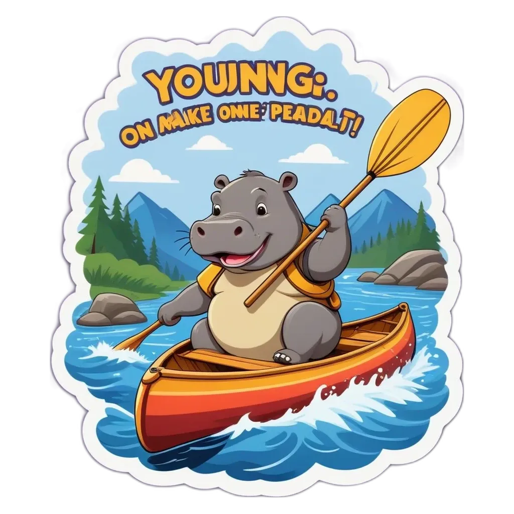 A cartoon picture of a hippo that is saying "Young!".