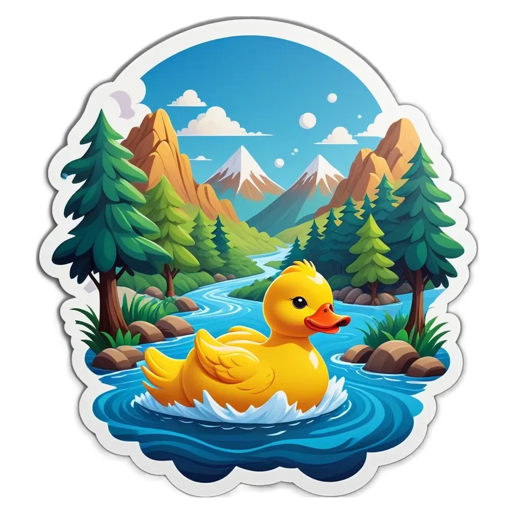 A duck in a river in front of a forest.