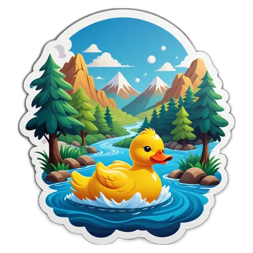 A duck in a river in front of a forest.