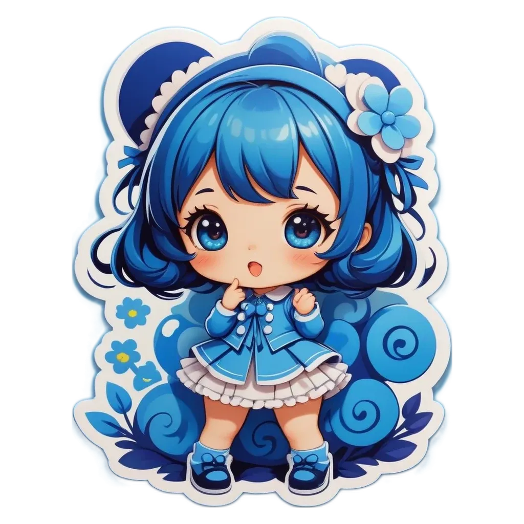 A blue and white character from a anime or video game.