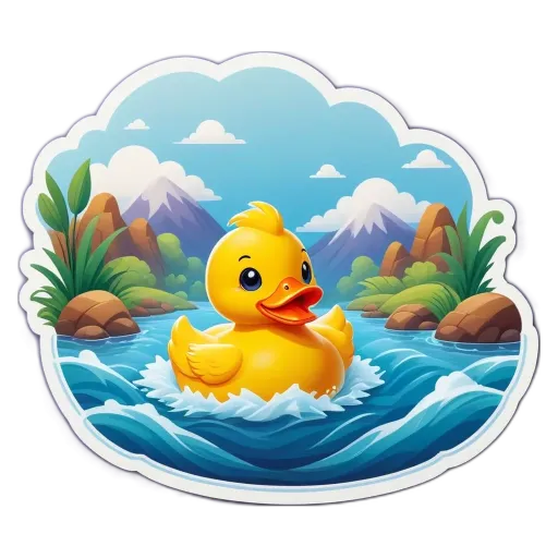 A sticker of a rubber duck in a river.