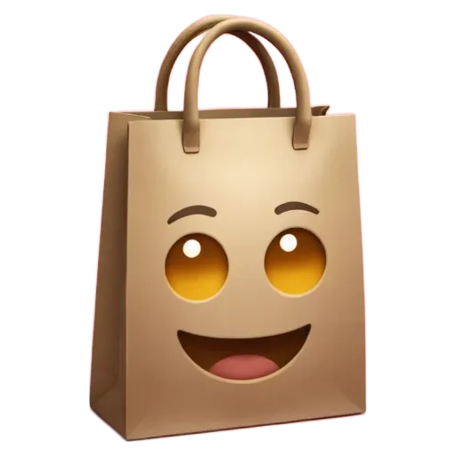 An image of a brown paper shopping bag with a smiley face on it.