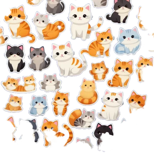 A collection of cat stickers are displayed on a dark blue background.