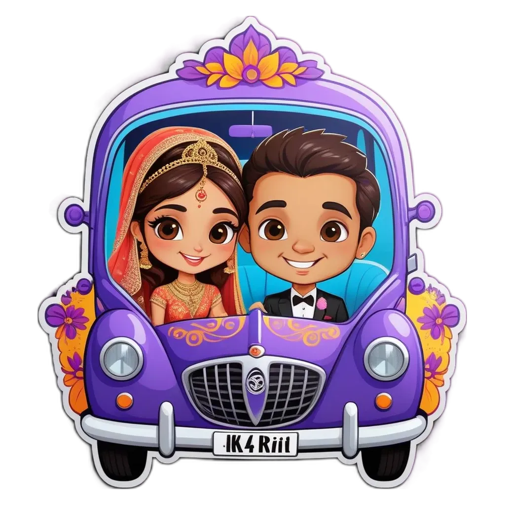 A cartoon picture of a man and woman driving in a car.