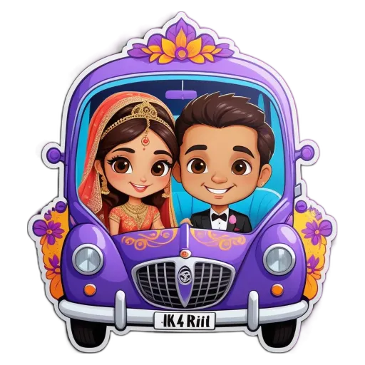 A cartoon picture of a man and woman driving in a car.