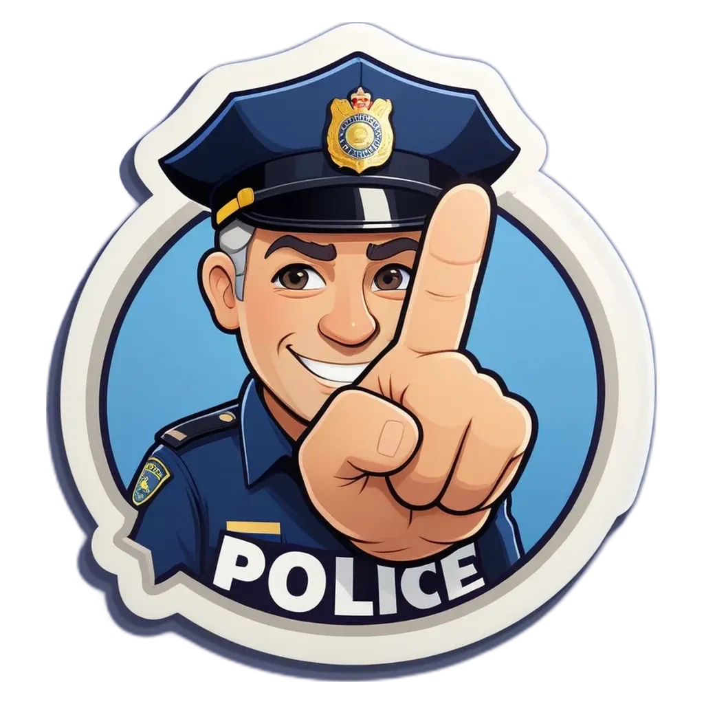 A cartoon police officer pointing his finger.