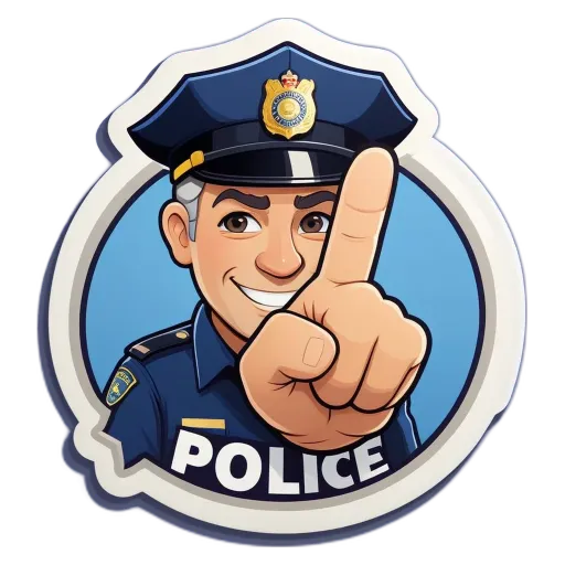 A cartoon police officer pointing his finger.