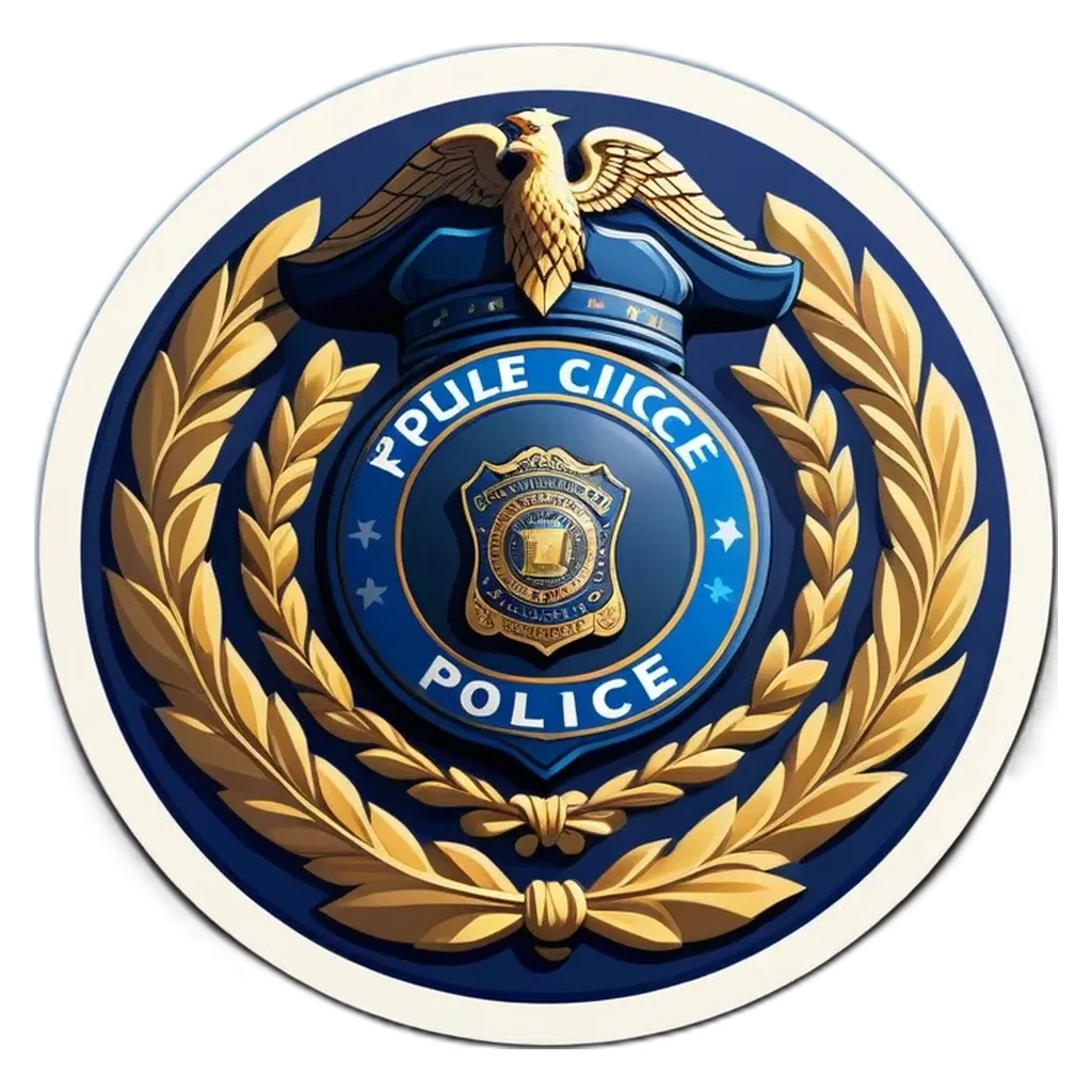 A round logo of a police department with a eagle and leaves.