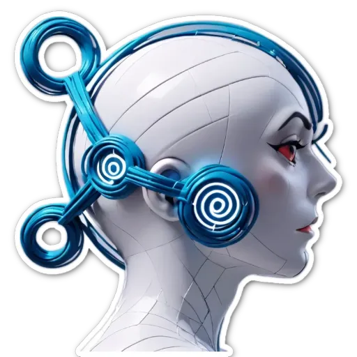 A woman with blue headphones on her head.