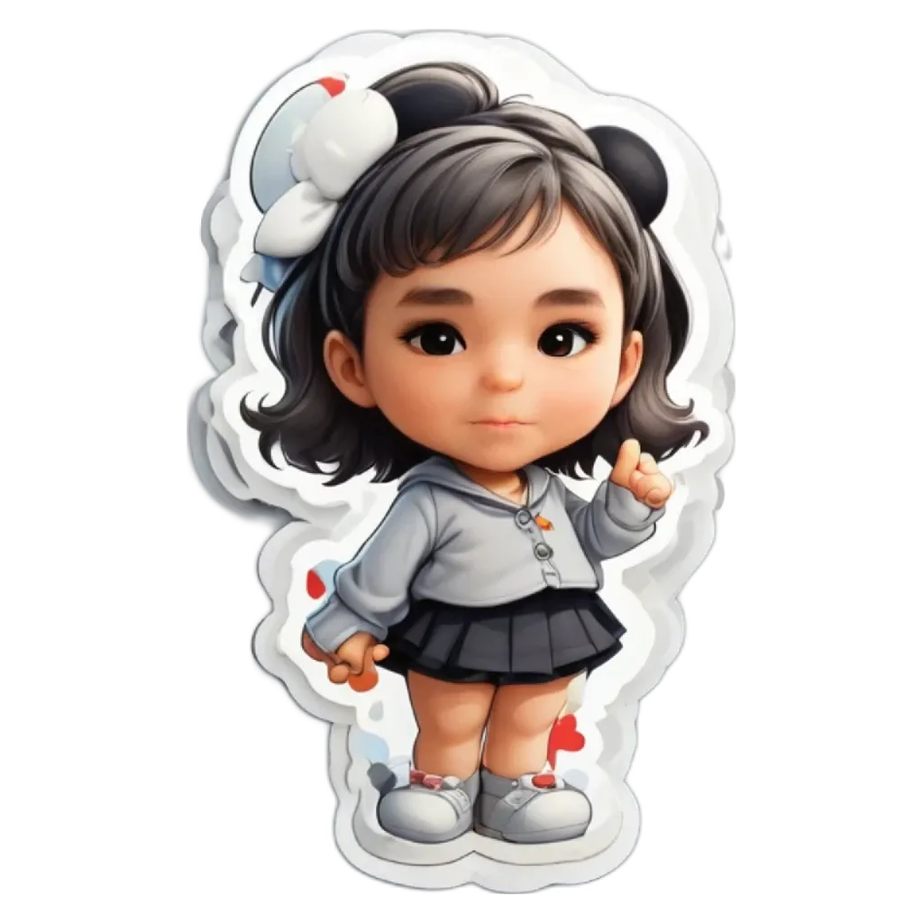 A girl with a skirt and white panda ears.