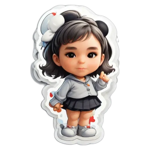 A girl with a skirt and white panda ears.