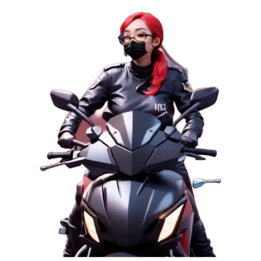 A girl with a mask on her head riding a motorcycle.