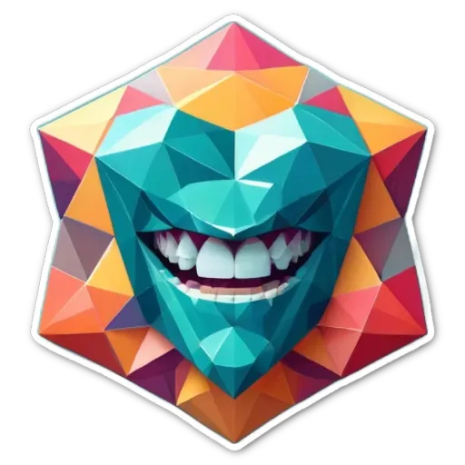 A colorful and geometric face sticker on a black background.